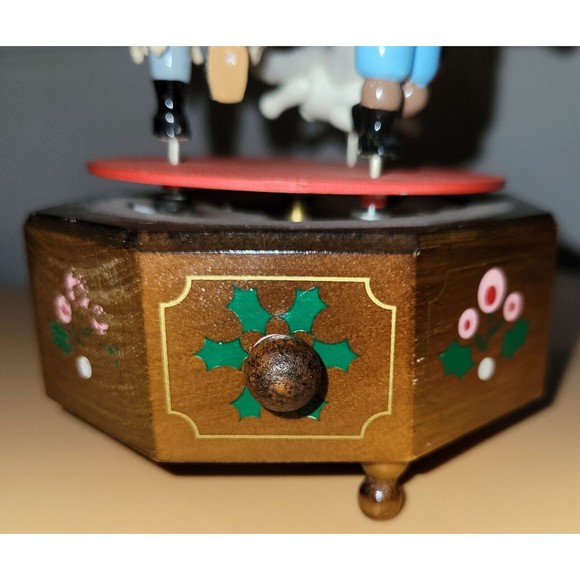 Kurt Adler Musical We Wish You a Merry Christmas Girl Boy Dog Rotate Wood 1983 - Picture 5 of 16